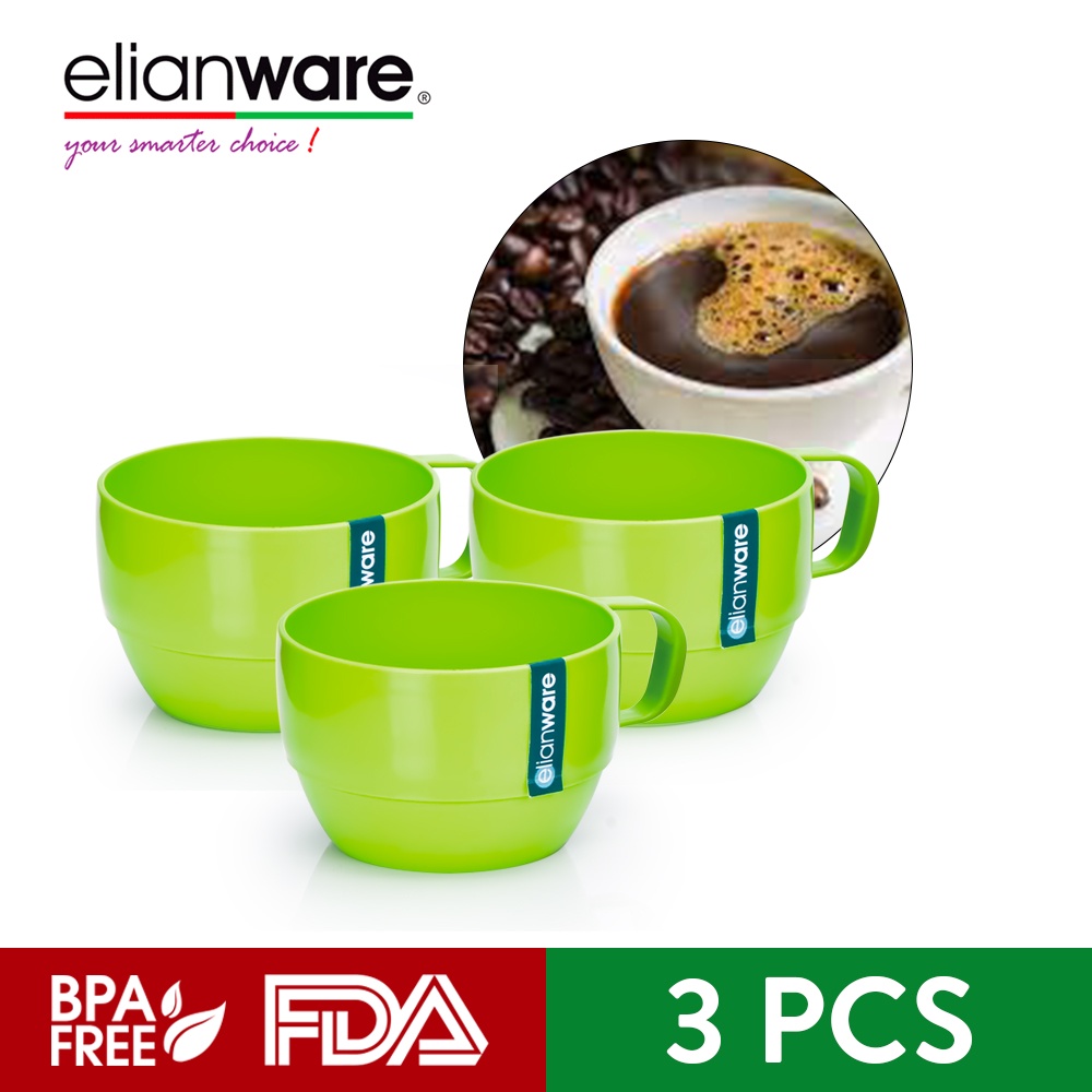 Elianware 3Pcs Pack BPA FREE Colourful Handle Water Cup Tumbler Drinking Mug Cawan (350ml)