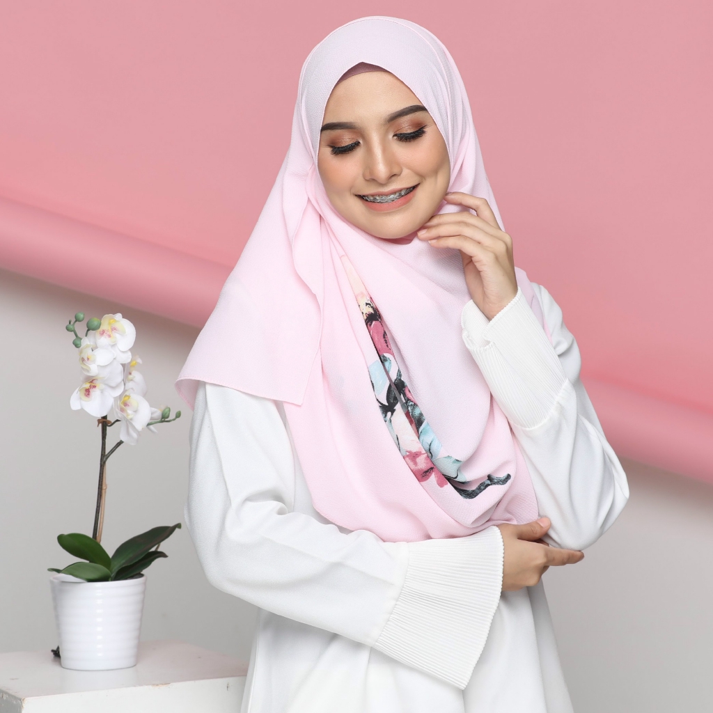 Colourful Flora Tudung With Corak Pink Hana Shawl Instant 2loop Pink ...