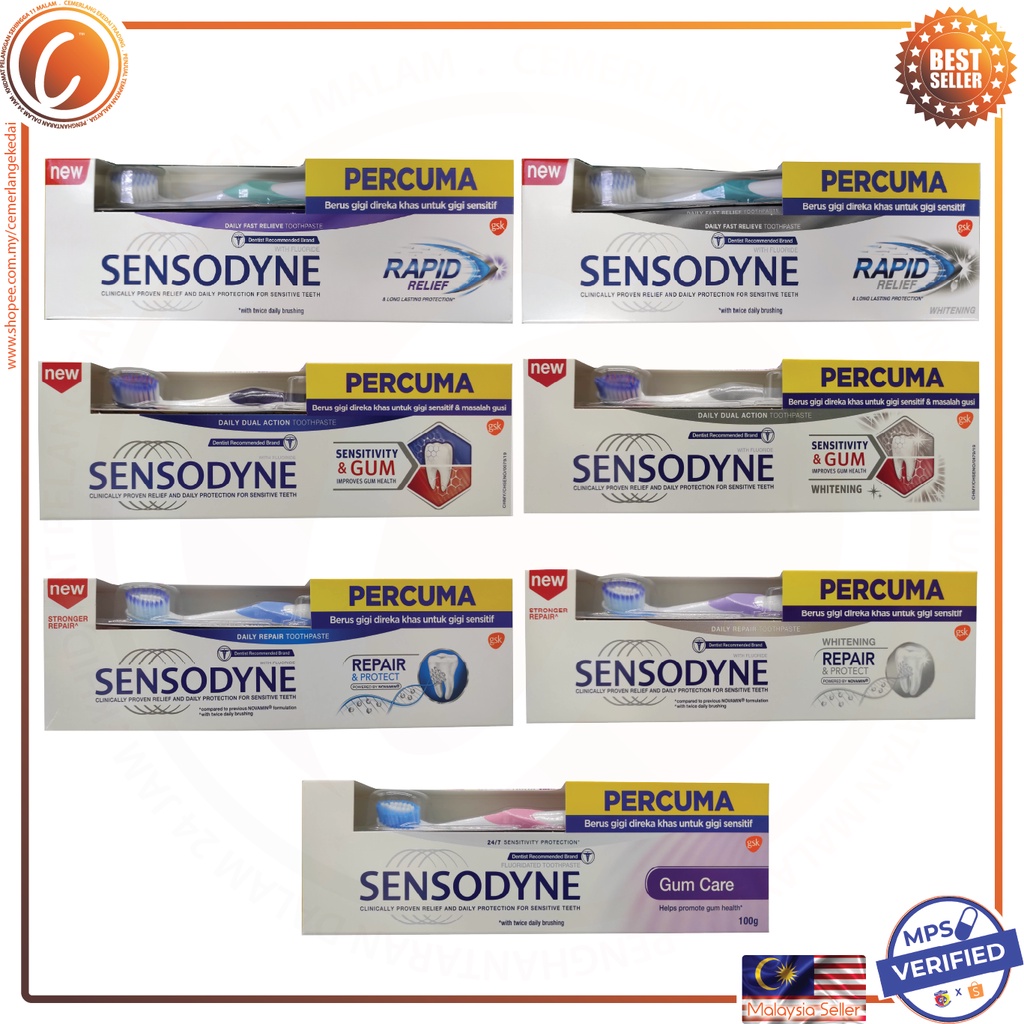 Expiry 08 2022 Gsk Sensodyne Sensitive Toothpaste Free Toothbrush Ubat Gigi Sensitif 1 Tube 100 G