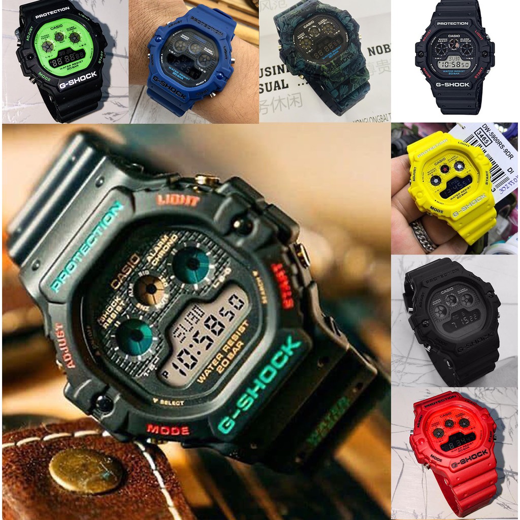  G  SHOCK  RASTA TAPAK KUCING DW5900 KUNING  HITAM BIRU JAM 