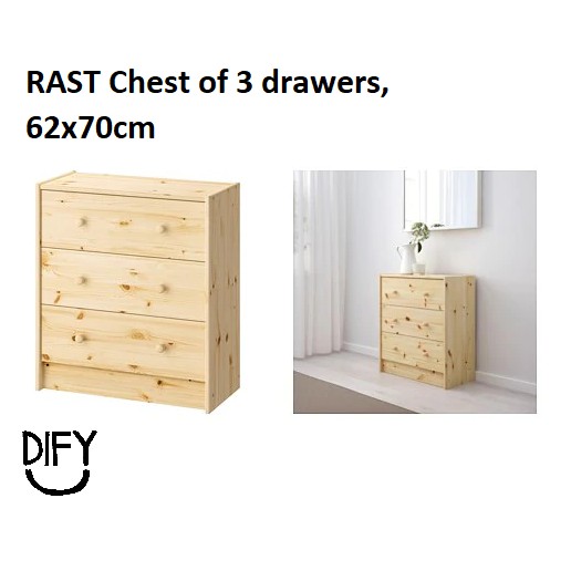 Ready Stock Ikea Rast Chest Of 3 Drawers Size 62x70cm Shopee