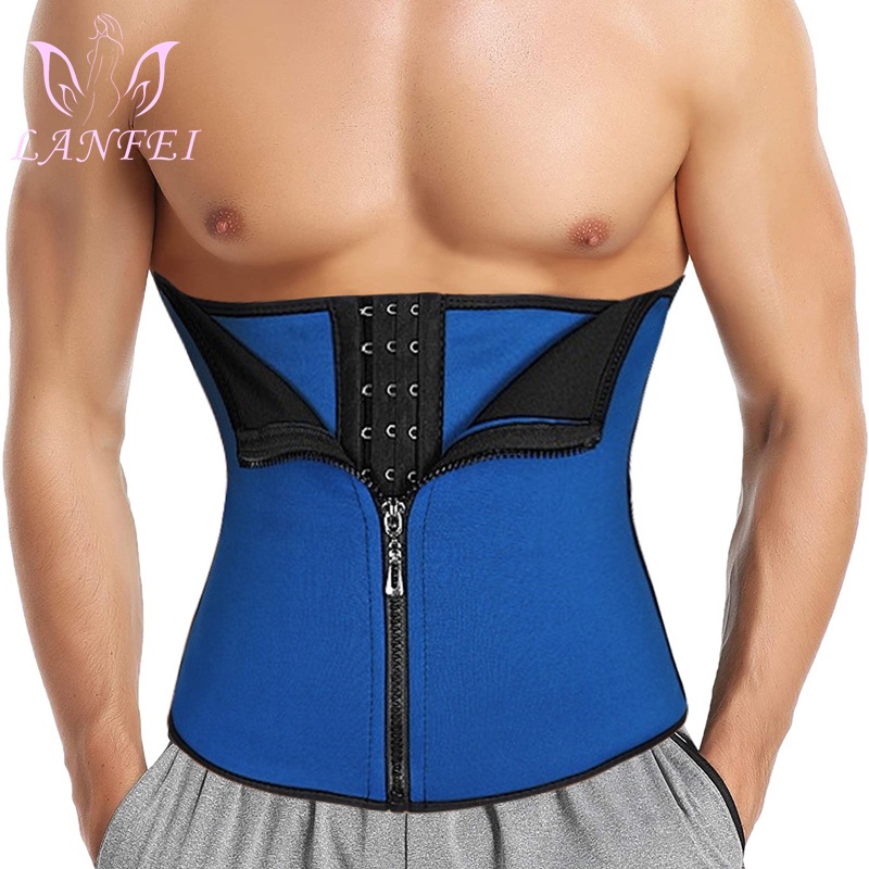 LANFEI Men Hooks+Zipper Waist Trainer Body Shaper Weight Loss Neoprene Sauna Belt Slimming Corset