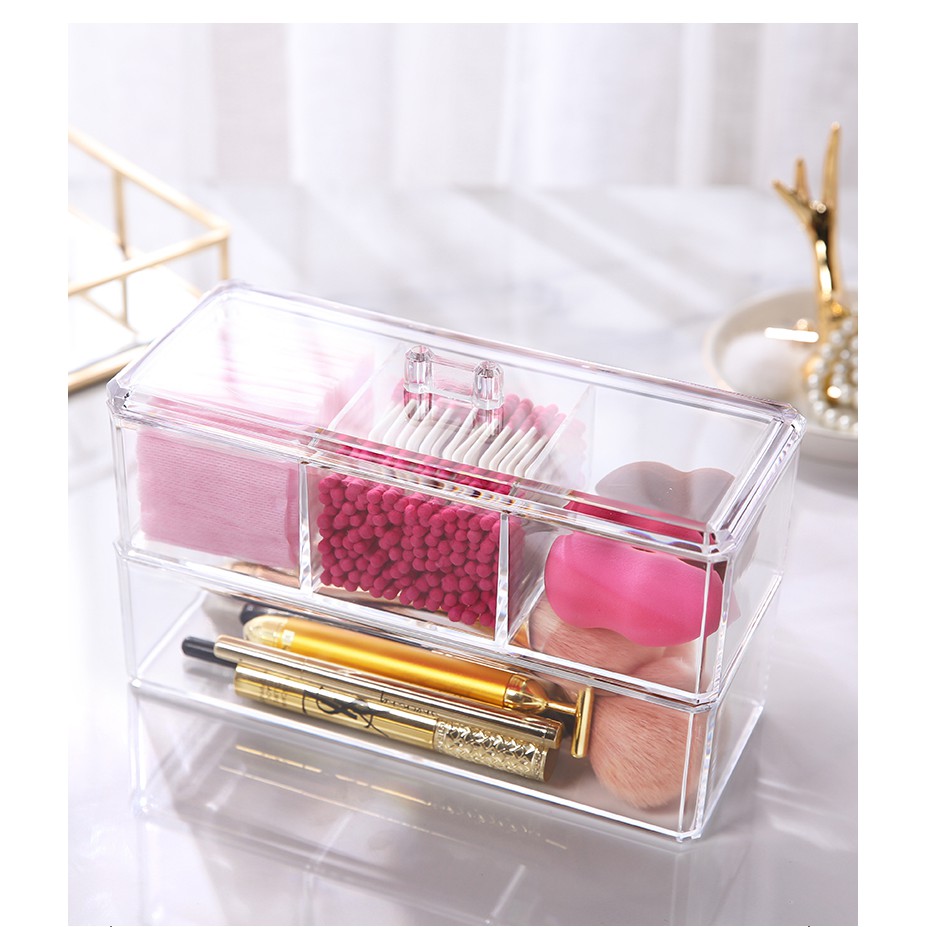 Clear Cosmetic Makeup Organizer 2 Layers Make up Bin Jewellery Case