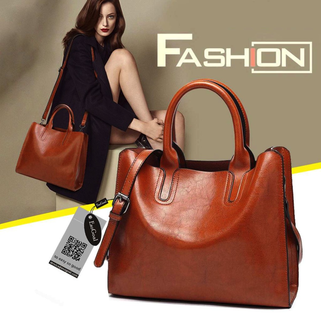 (PREMIUM LEATHER) Premium Leather Women Large Capacity Leather Bag Tote ...