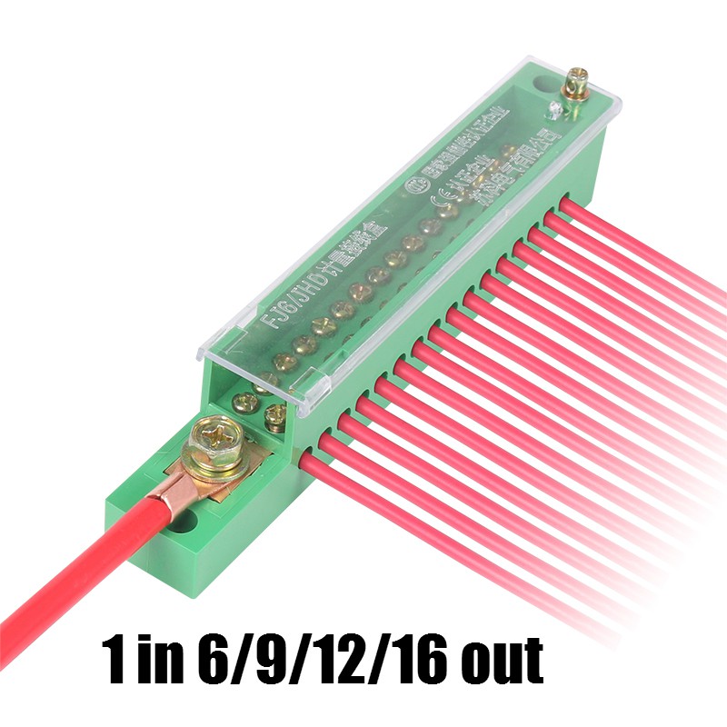 1PCS Connection Distribution Box 1-in 6/9/12/16-out Three phase Green Terminal Block Row Junction Metering Box Part Line
