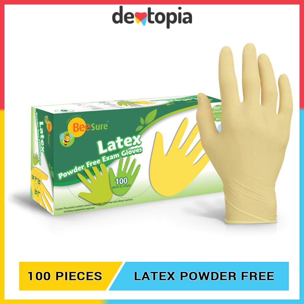 100pcs BeeSure Latex Examination Gloves [XS, S, M, L] Powder Free Natural Rubber Glove White