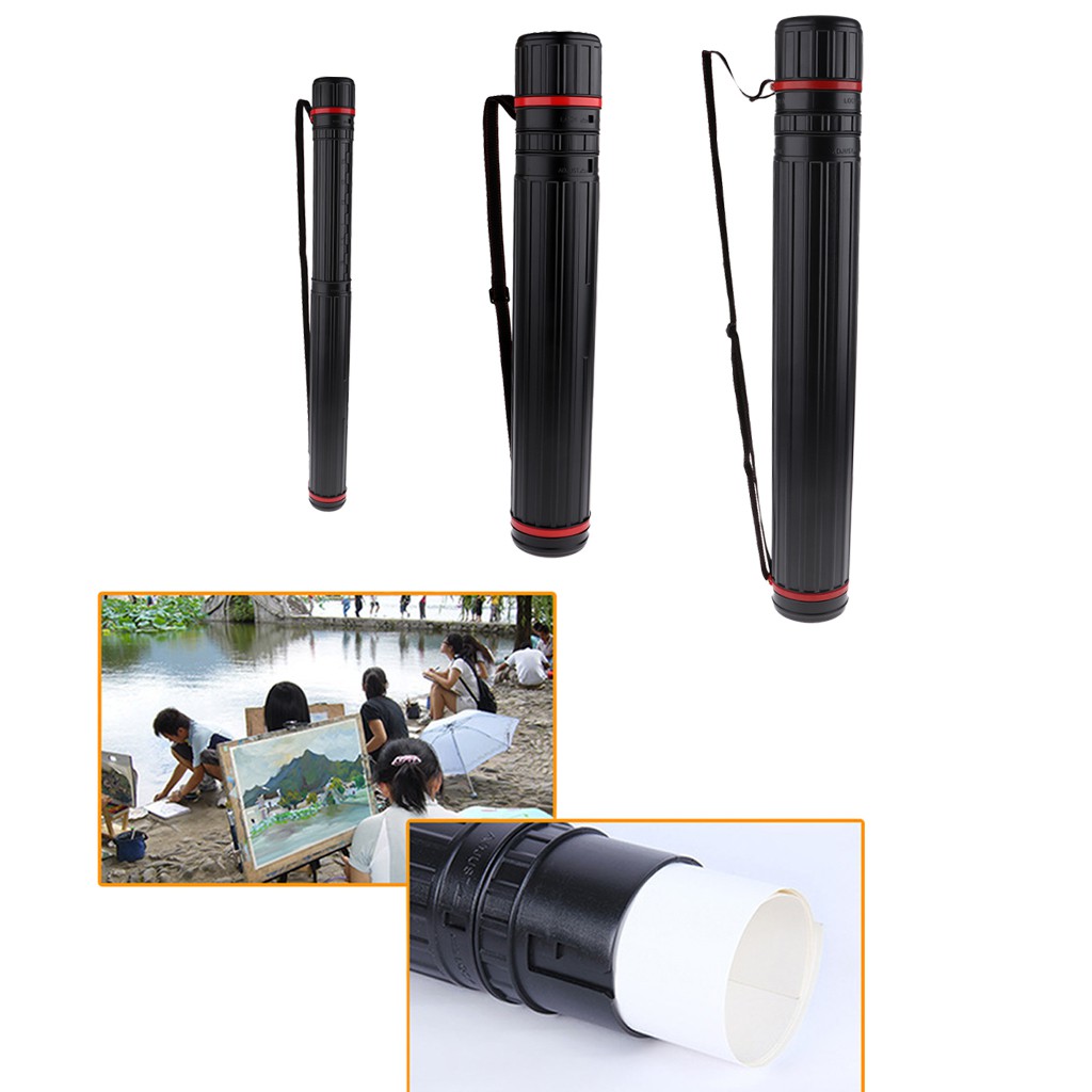 dailymall 1Pcs Plastic Picture Storage Tube with Carry Strap Rotate Drawing Cylinder Poster Scroll Holder for Artists and Planners Black 80 x 650mm 