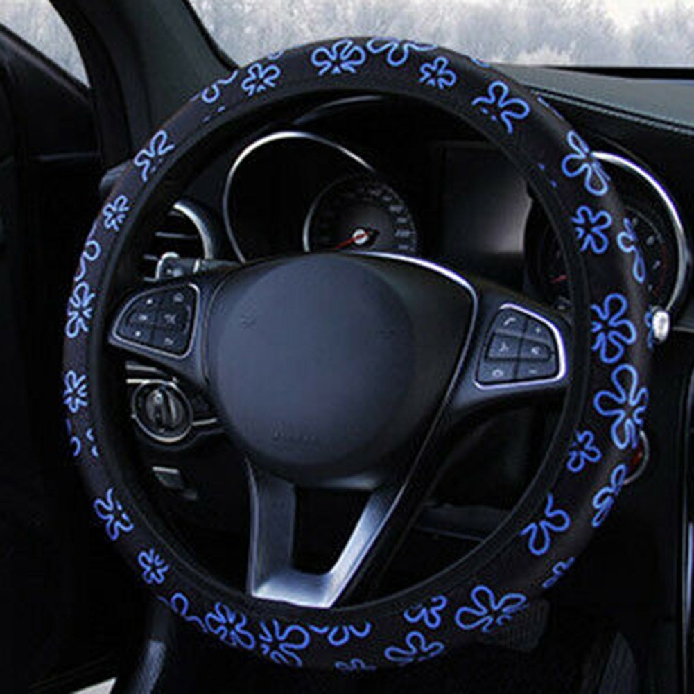 X AUTOHAUX 37-38cm 15 Inch Universal Car Steering Wheel Cover with Multicolor Printing Flower Pattern 