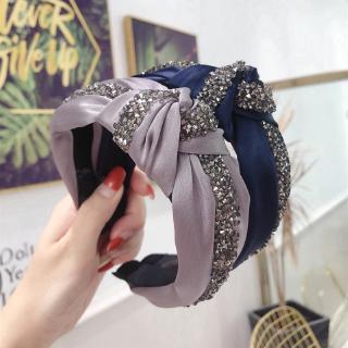 Korea Diamond Fabric Headband Boutique Hairband Simple Solid Color Shiny Rhinestone Twisted Wide-brimmed Hair Hoop