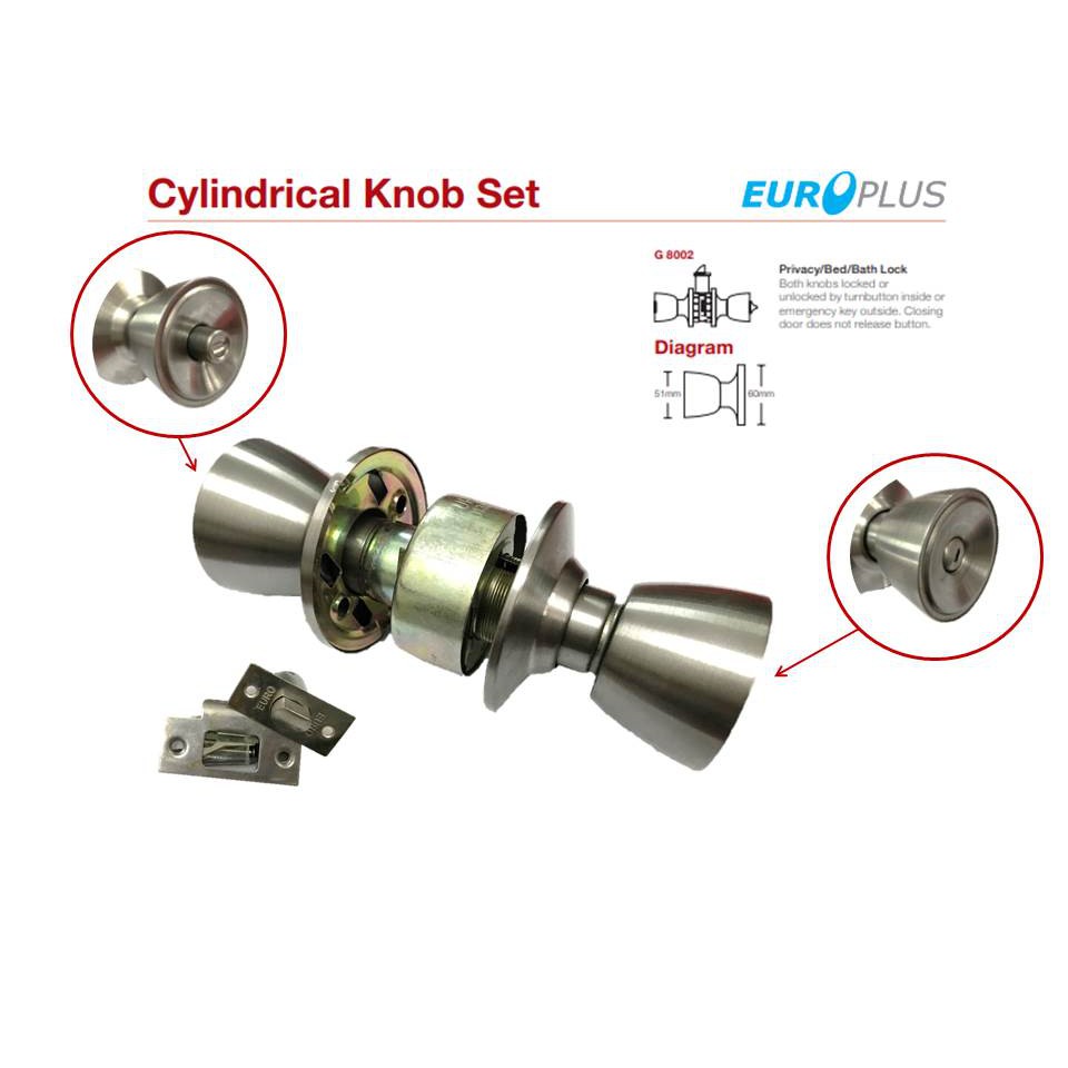 Europlus Cylindrical Bath Knob Set G8002 M26d Bathroom Door