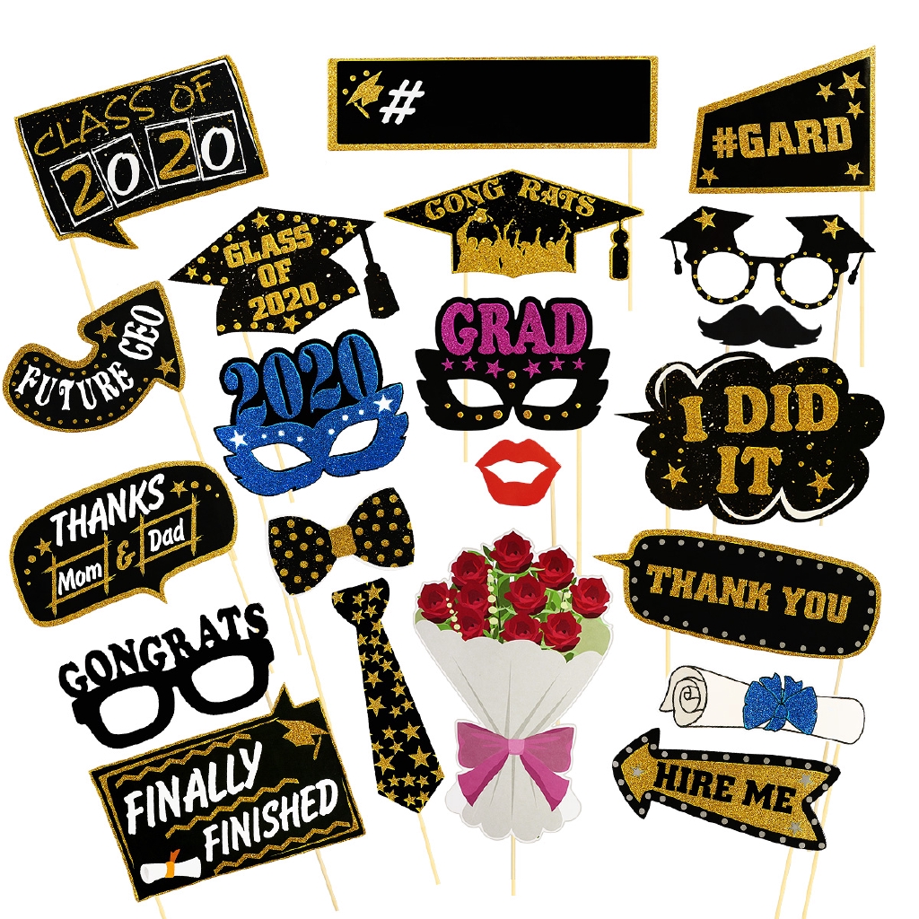 21PCS 2020 Graduation Party Photo Booth Props Kit for Graduation Favors