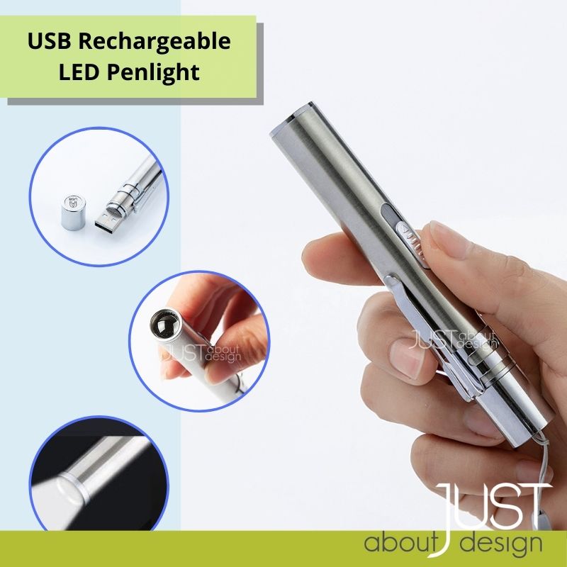 Ready Stock Rechargeable Stainless Steel LED USB Pen Light for Doctor Nurse Medical Flashlight Pocket Mini Torchlight