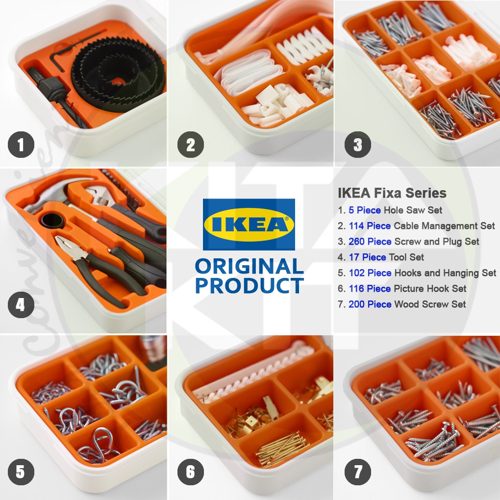 Ikea Fixa Series Diy Starter Kit Set Tools Hardware Hammer Screw Driver Plug Cable Hook Hole Saw Drill Shopee Malaysia