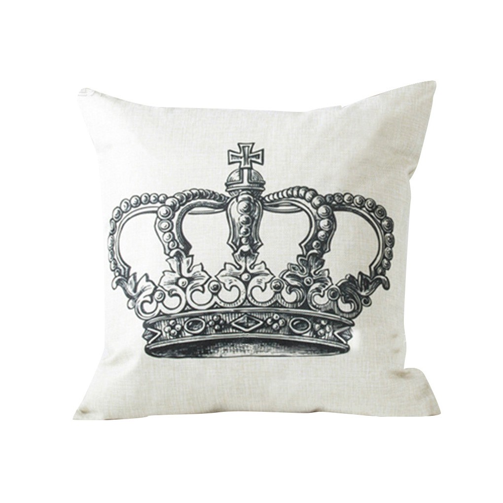 Cotton Linen Cushion Cover Crown Eiffel Tower Throw Pillow Case
