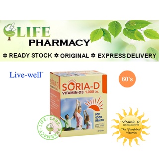 Live-Well Soria-D Vitamin D3 1000iu 60's (Tablets) {Expiry: 3/2024}