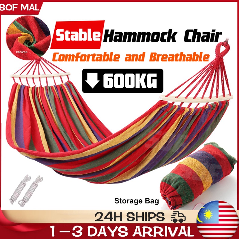 【Ready Stock】Double Wide Thick Canvas Hammock Portable Hammock Outdoor outdoor camping Tree Swing Endui Buaian Gantung