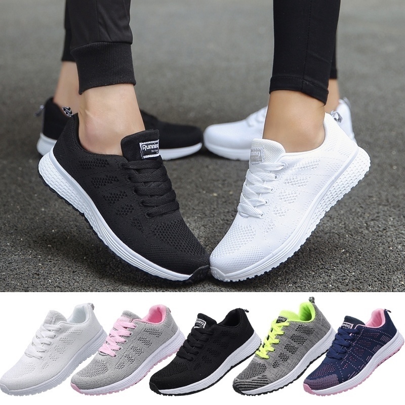 Kasut Jururawat Lovers Sneakers Women Running Shoes Fly Weave Light Breathable Sport Shoes