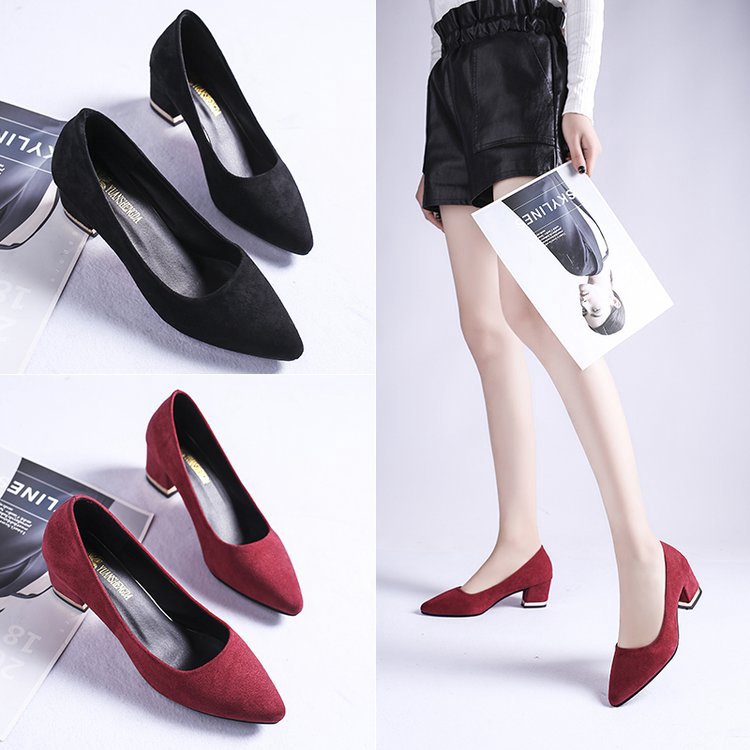 Women S Red And Black Pointed High Heels Work Shoes Shopee Malaysia