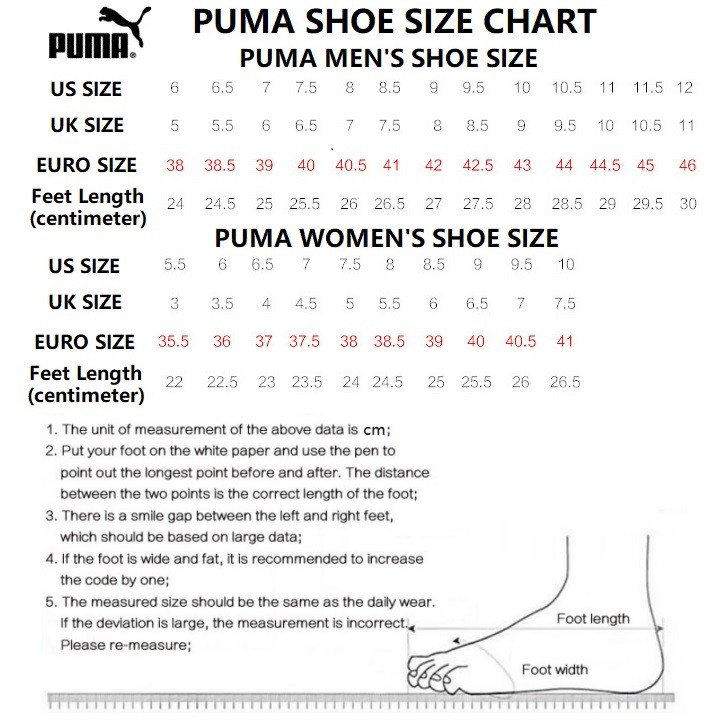 Puma Footwear Size Charts Pro Tips By Dick S Sporting Goods