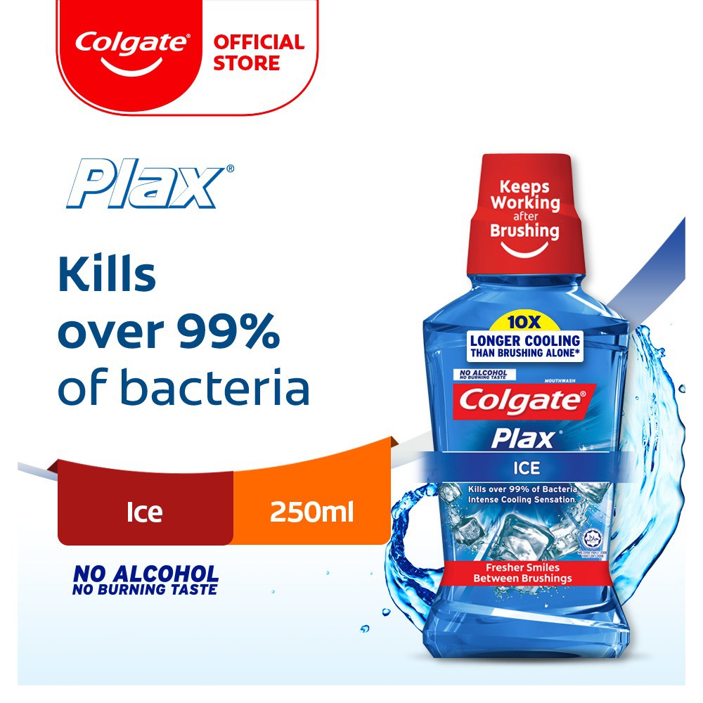 Colgate Plax Ice Mouthwash Eliminates 99.9% Bacteria (250ml)