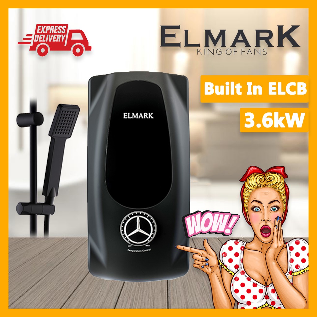 Elmark Non Pump Water Heater With Matt Black Showerhead & Slide Rail Set PORSCHESPA