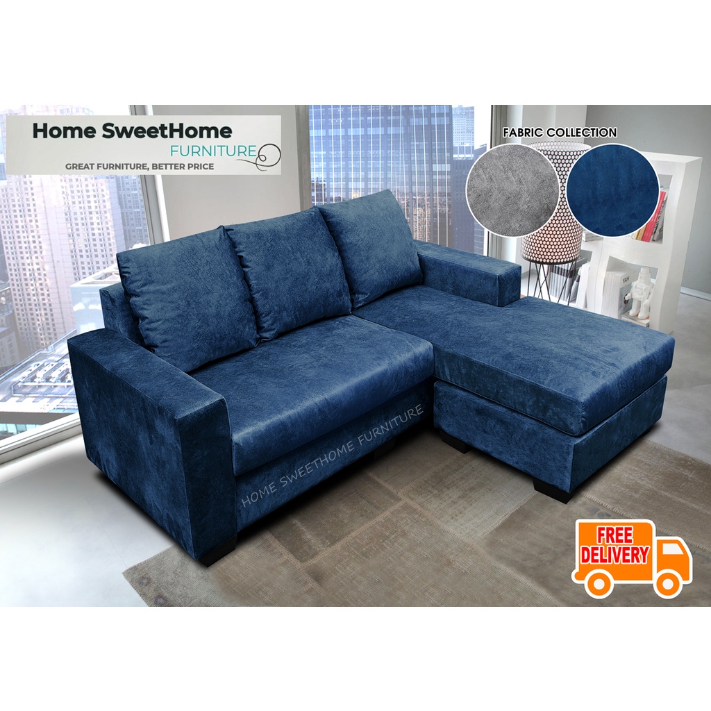 [Free delivery] Fabric L Shape Sofa 3 Seaters High Quality Sofa + Stool