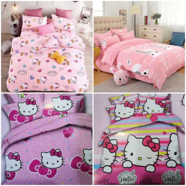 5 In 1 Comforter Bedding Set Cartoon Hello Kitty Cat Melody Panda Elephant Pink Girl Bedsheet Bed Sheet