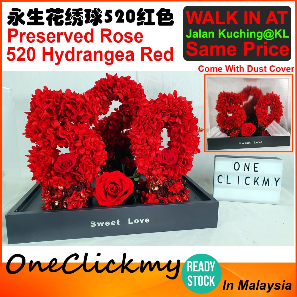 Valentine's Day Gift Red Preserved Rose With Hydrangea 520 Gift Box With Dust Cover 情人节礼物红色永生花绣球花520礼盒带防尘罩