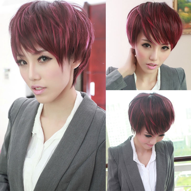 Short Burgundy Ombre Black Wig Straight Fluffy Natural Hair