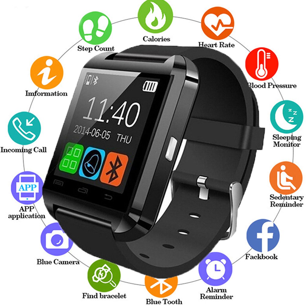 U8 Bluetooth Smart Watch Men and Women Pedometer Touch Screen Sports Smart Watch Play Music Pedometer Smart Bracelet  For Android Ios smartphone