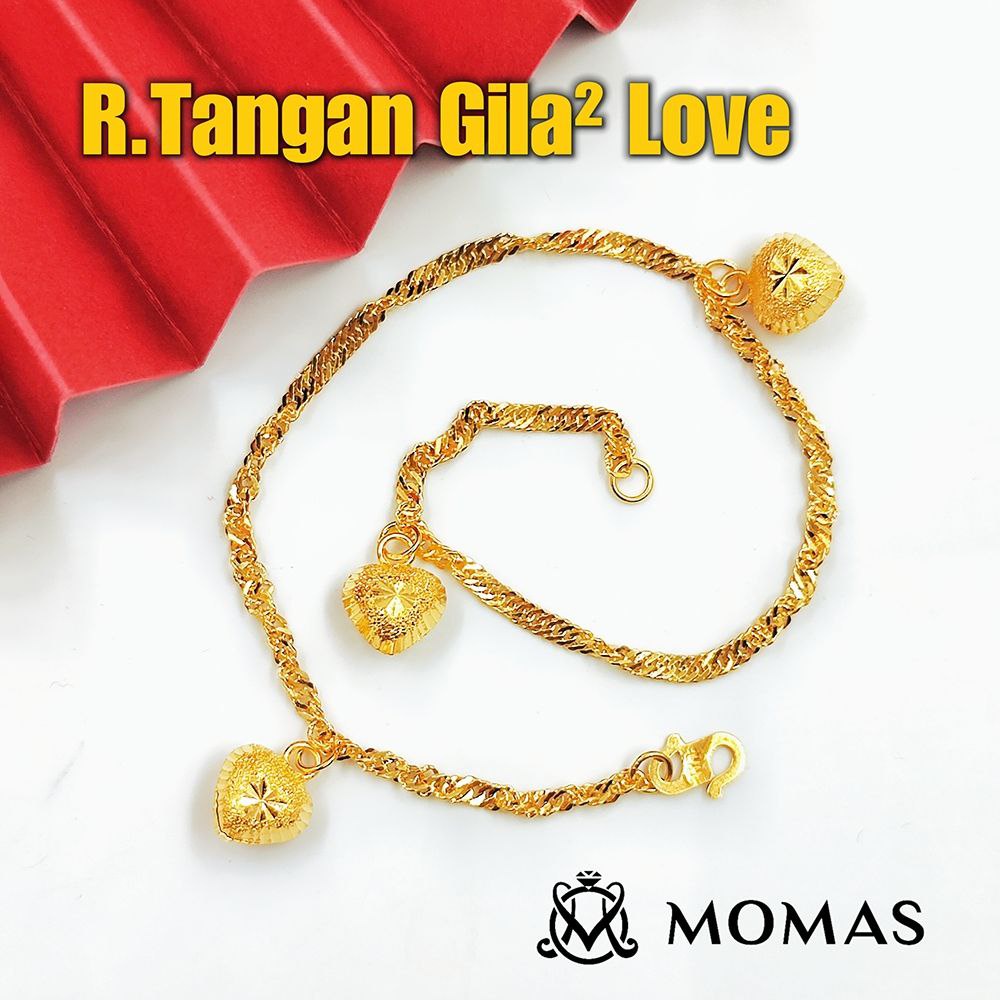 Rantai Tangan Gila Gila Love Emas Tulen Gelang Emas Tulen Love Rantai Tangan Gantung