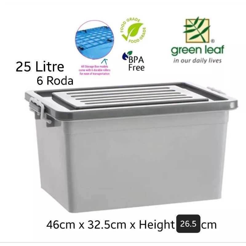 Plastic Storage Box 25L with Wheel Green Leaf BPA FREE Container ...
