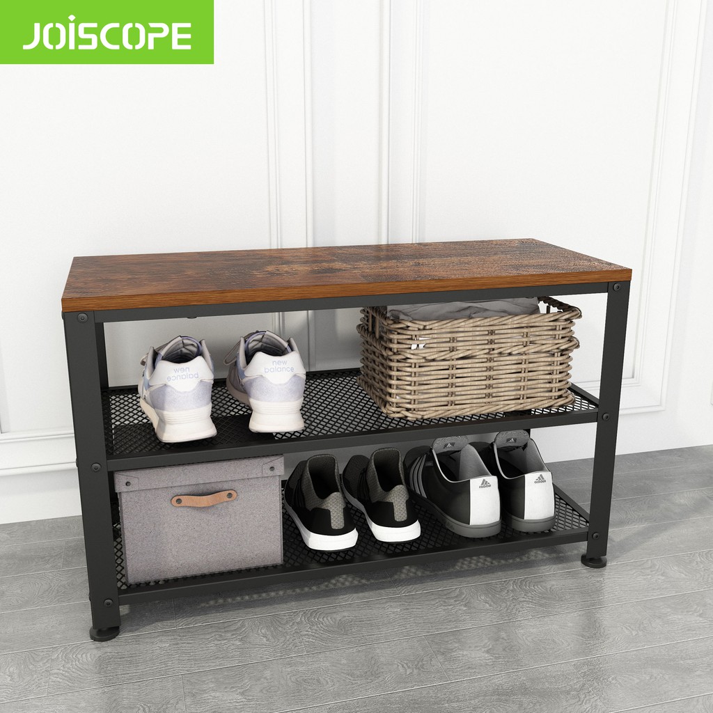 Joiscope Shoe Bench 2 Tier Shoe Rack With Seat Industrial Shoe Stool Shopee Malaysia