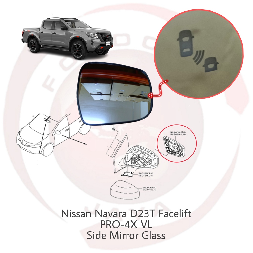 Nissan Navara PRO4X VL Side Mirror Glass (With Blind Spot Mode) D23T