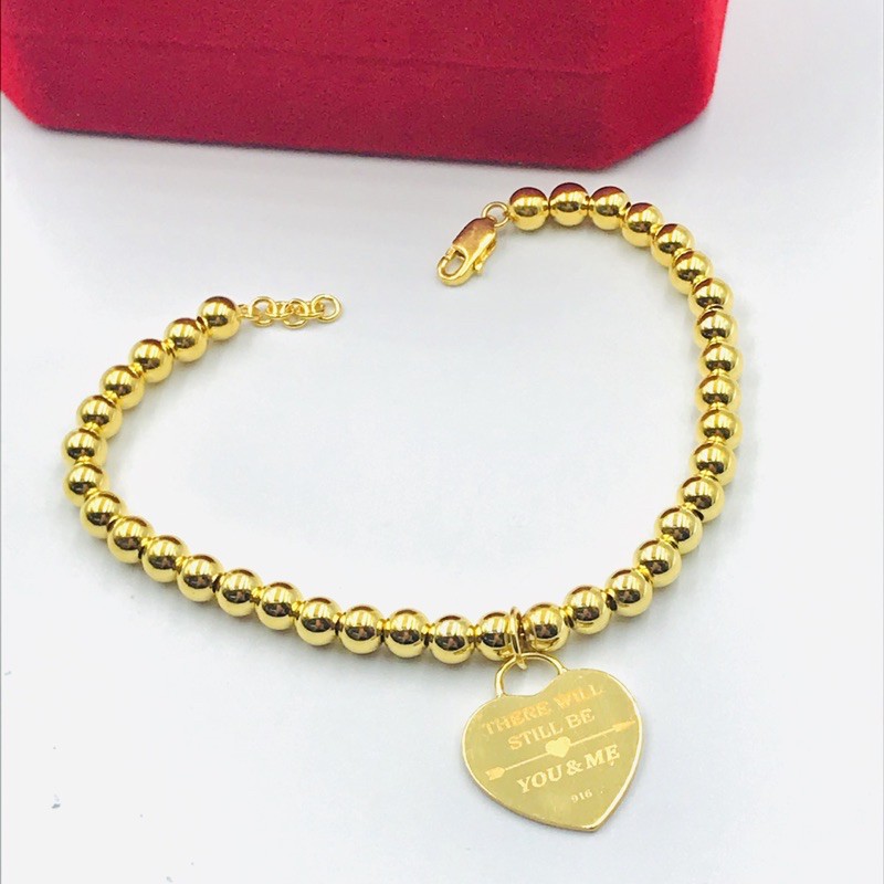  Gelang Emas Bola bola  with Love Pendant Emas  916 