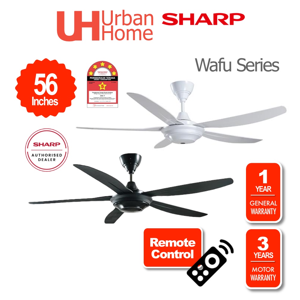 Sharp Ceiling Fan 5 Blade Wafu (56") PJC116BK/PJC116WH Shopee Malaysia