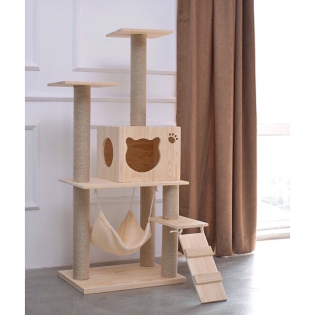 Ready Stock Solid Natural Wood Cat Tree 