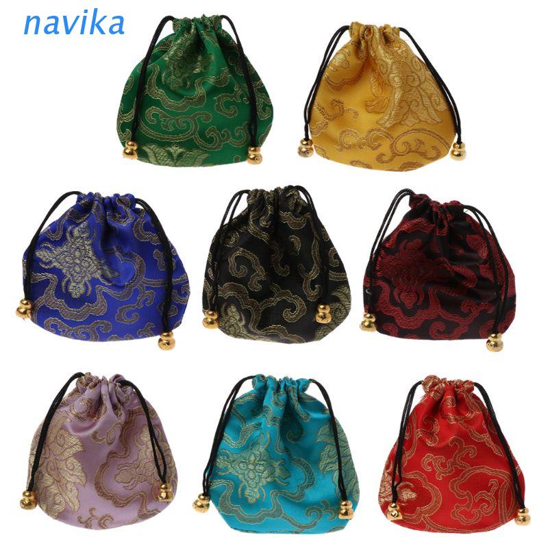 NAV Traditional Silk Travel Pouch Classic Chinese Embroidery Jewelry Bag Organizer