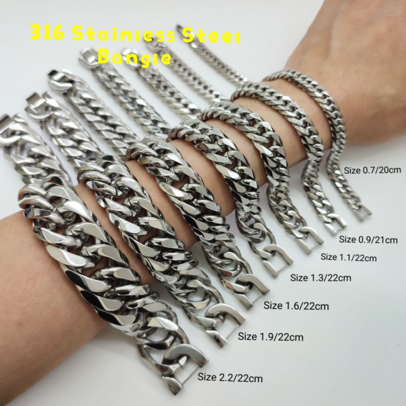 316 Stainless Steel Men's Bracelet Bangle/不锈钢男式手链/Gelang Tangan Stainlee Steel Untuk Lelaki