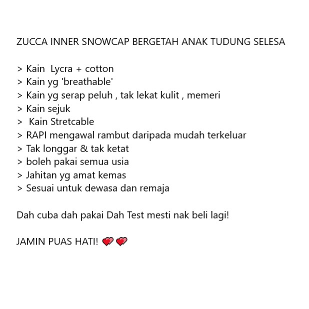 Zucca Inner Snowcap Bergetah Anak Tudung Selesa Shopee Malaysia