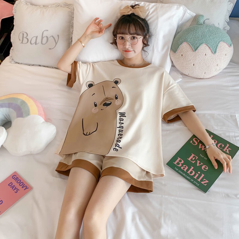 Pajamas women plus size short-sleeved suit pajamas women's fashion casual cartoon ladies pajamas home wear Pajamas women plus size short-sleeved suit pajamas women fashion casual cartoon ladies pajama