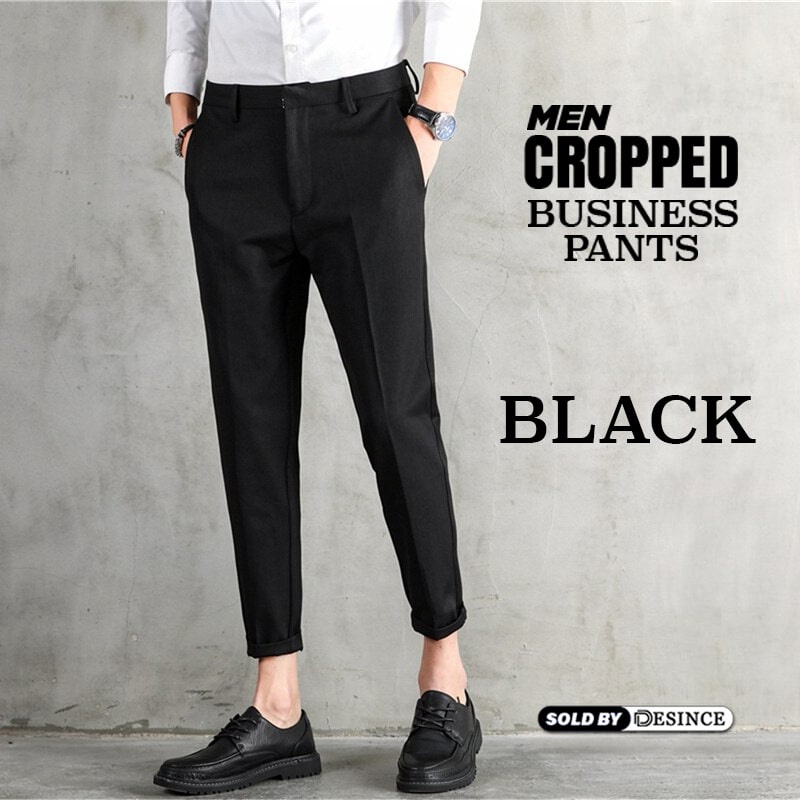 Men Cropped Pants Business Formal Crop 