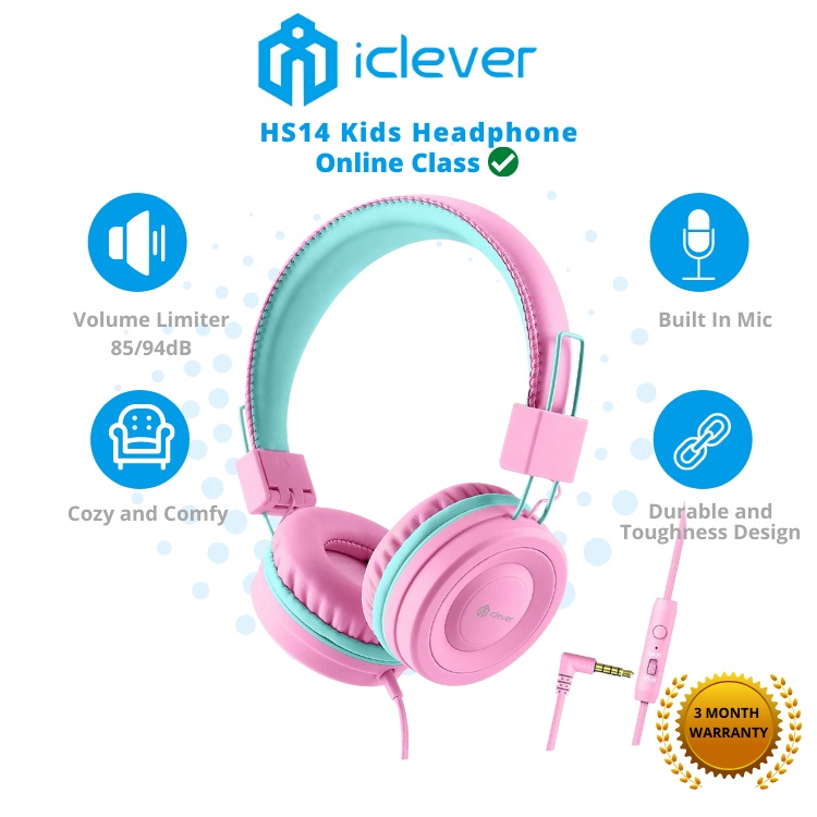 iClever HS14 kids Headphone kids Wired headfone H with mic alat dengar fon telinga girl gift online study pc