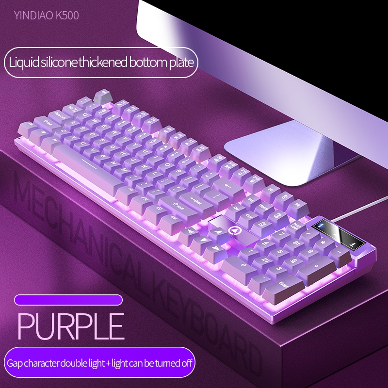 Cute Pink Purple Gaming Keyboard And quiet Mouse Set kit Wired Headset Razor Mechanical Feeling machanical key board USB keybaord keybord For women girls PC Computer laptop kayboard 电脑键盘电竞游戏机械可爱粉色紫色