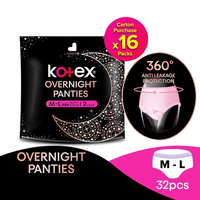 Kotex Overnight Panties M L Size 2s 16 Packs X 2pieces Shopee Malaysia