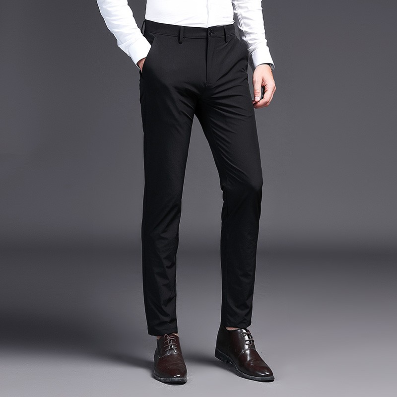 mens slim fit black formal trousers
