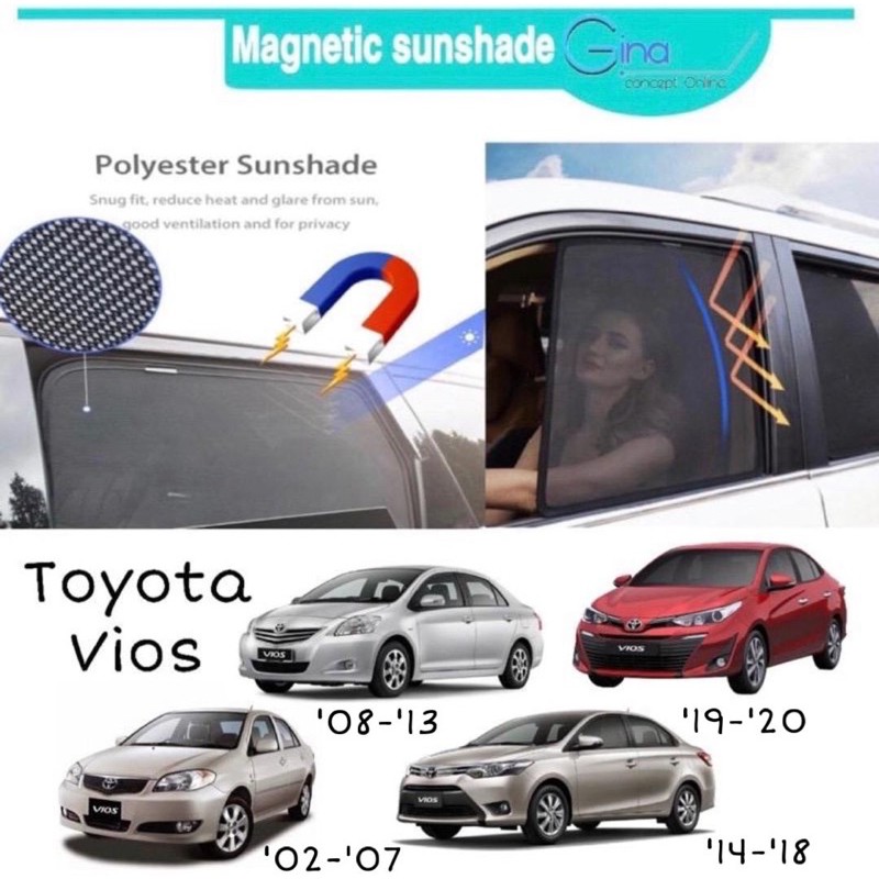 (4pcs) Magnetic Sunshade Toyota Vios 2002 - 2023 Magnet Sun Shade Car Window Shade Sunshield Car Window Tint Sun Protect