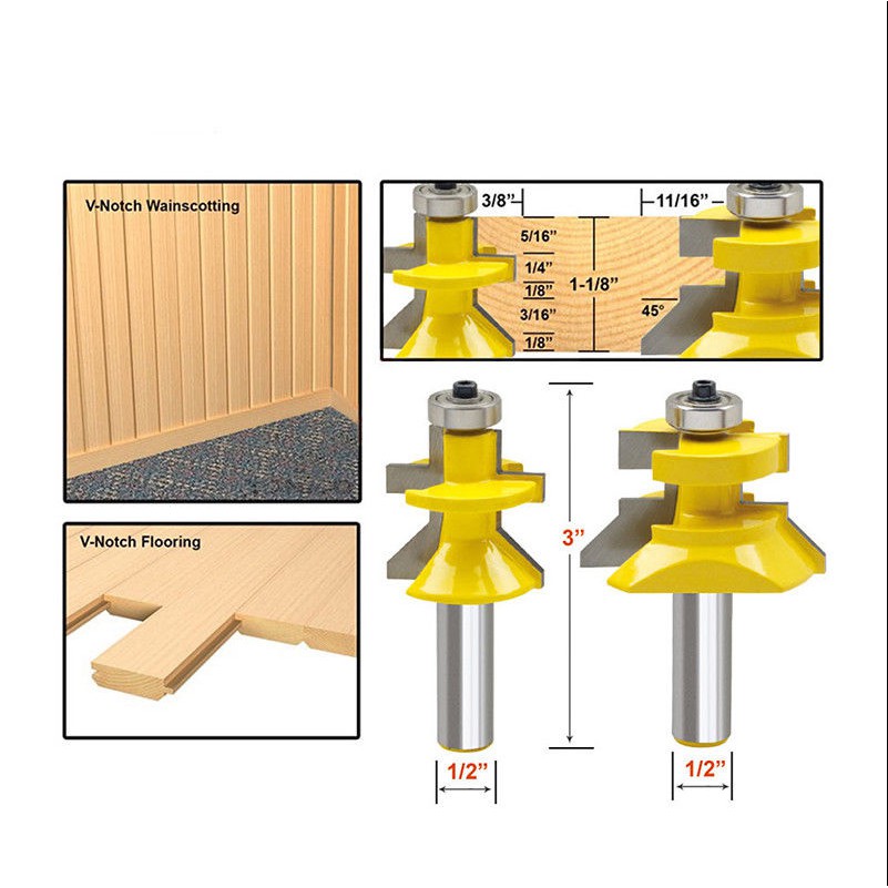 2pcs Flooring 2 Bit Tongue And Groove V Notch Router Bit Set 1 2