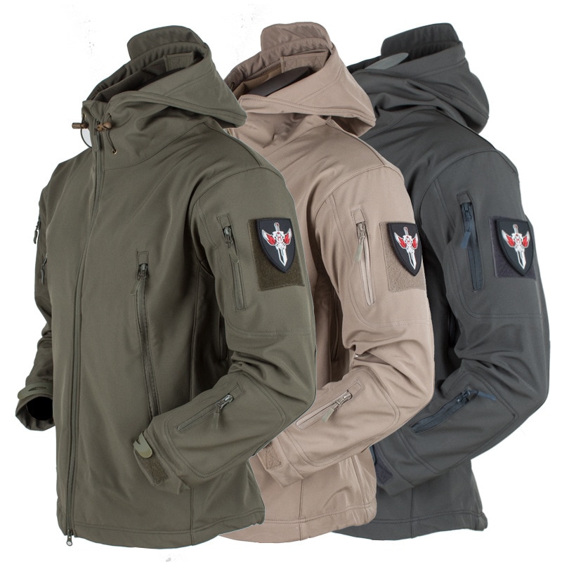 READY STOCK Army Shark Skin Soft Shell Clothes Tactical Windproof Waterproof jacket men Flight Pilot Hood Coat Military