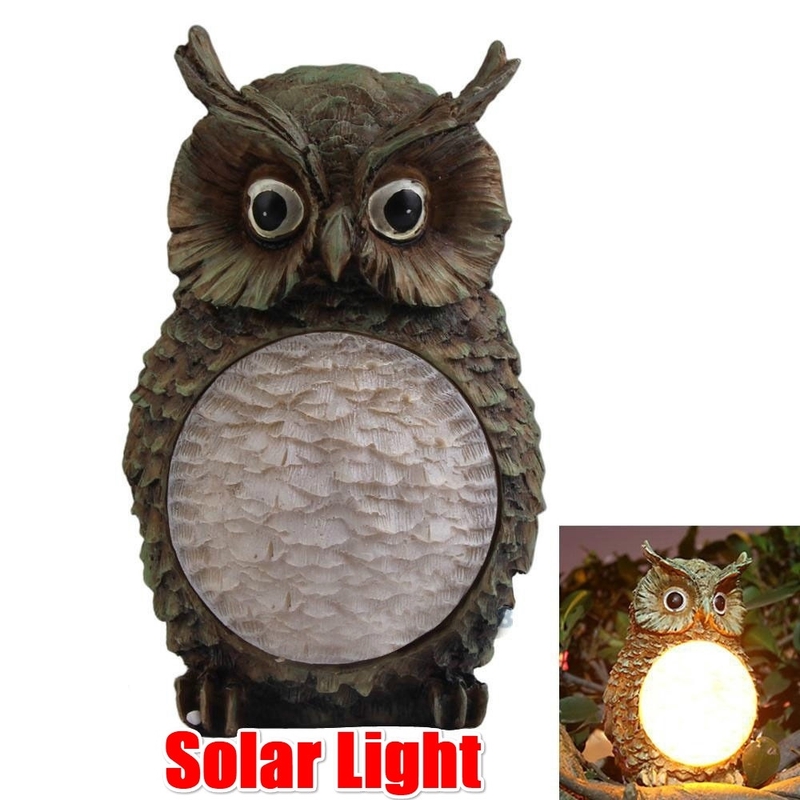 Solar Powered Owl Led Light Home Yard Decor Outdoor Light Statue